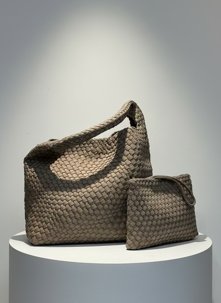 Neopren Tote Bag Handtasche mit Clutch - Taupe