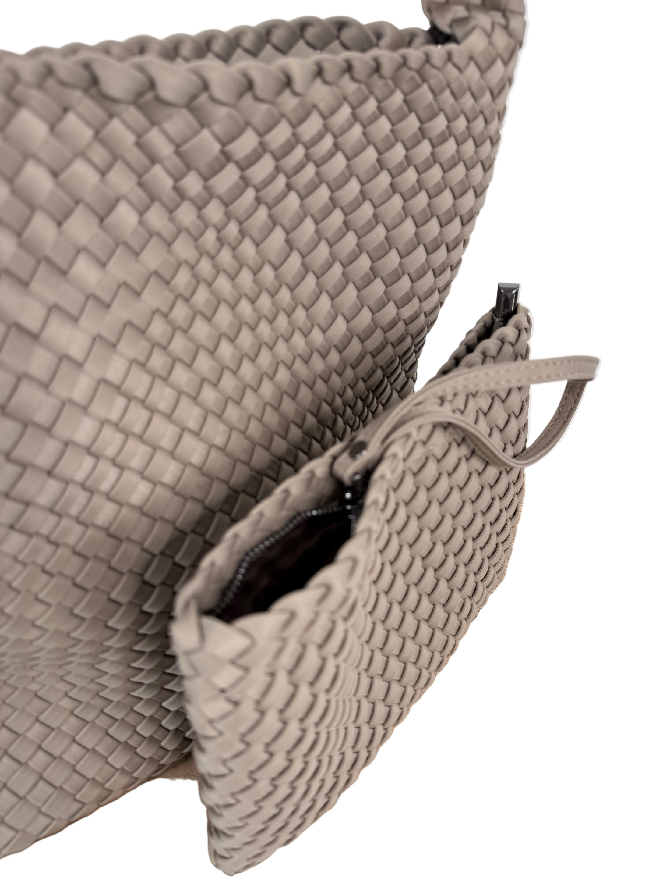 Neopren kleine Handtasche mit Schulterriemen - Taupe