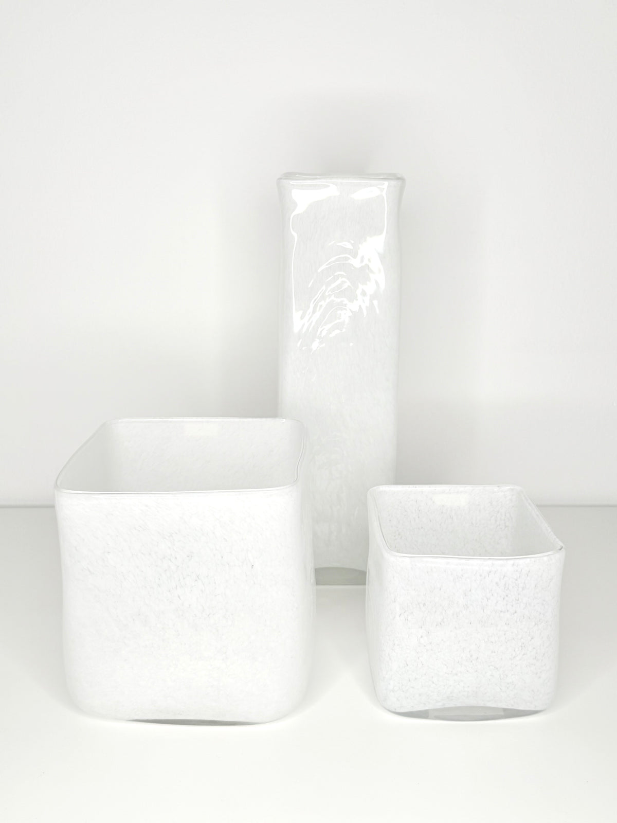 White thick-walled glass vase - sculptural vase 35 cm