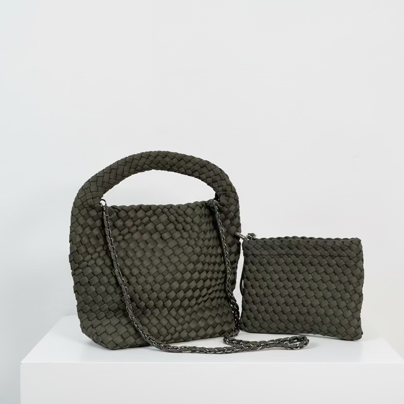 Neopren kleine Handtasche mit Schulterriemen - Dunkelgrün