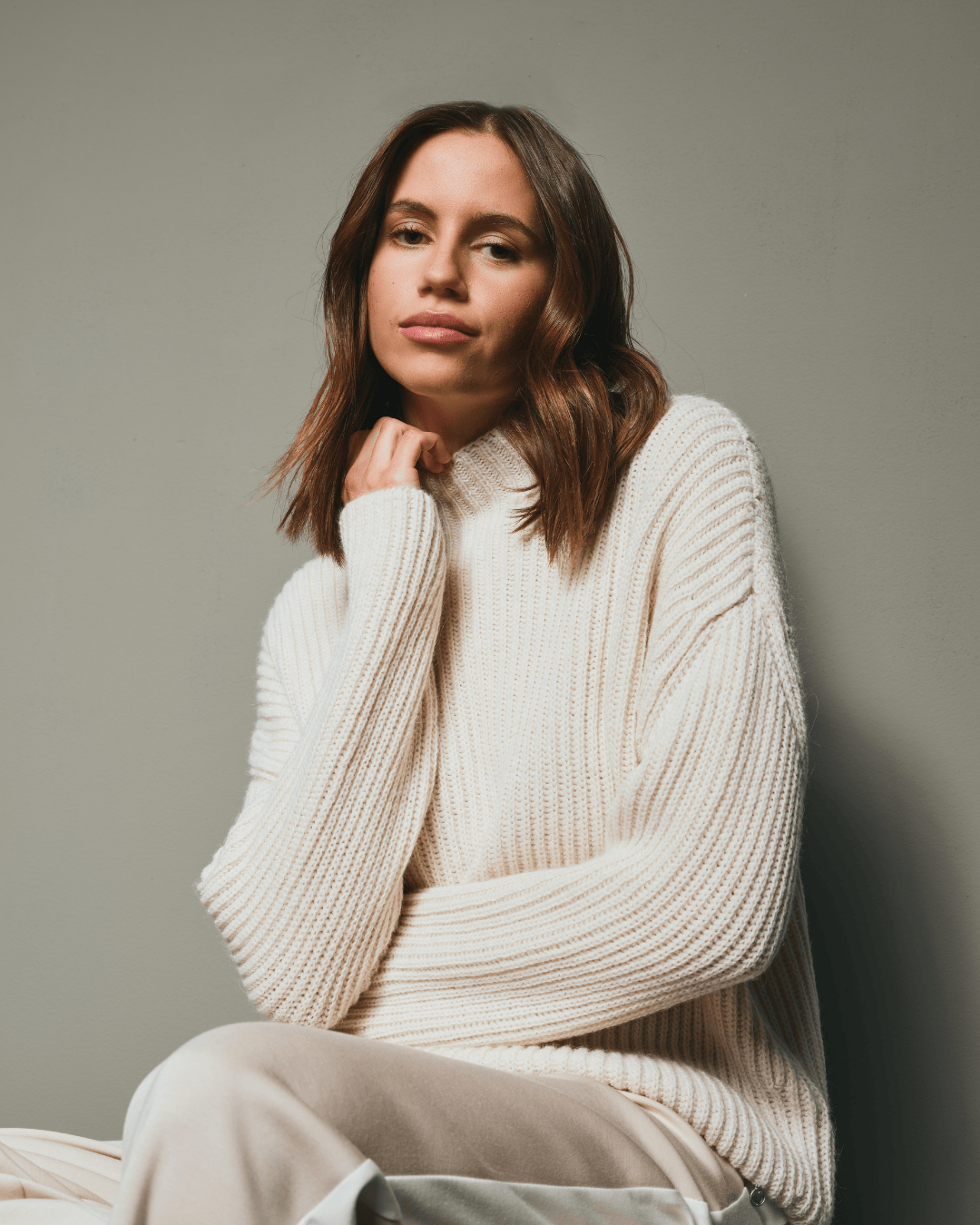 KNIT Pullover Rippstrick uni beige