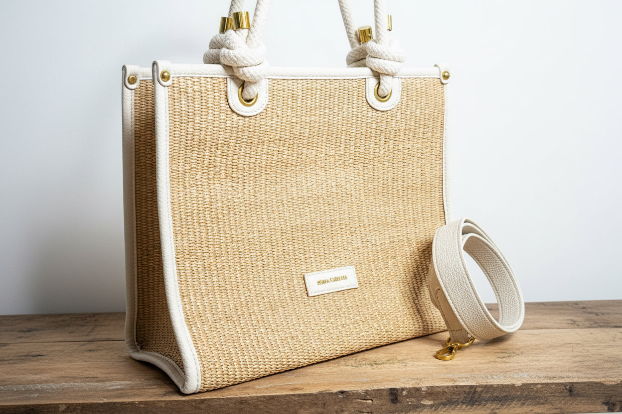 Korbtasche BASKET mit Kordelhenkeln – Natur / Off-White