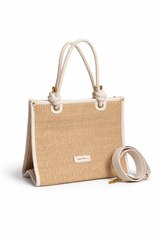 Korbtasche BASKET mit Kordelhenkeln – Natur / Off-White