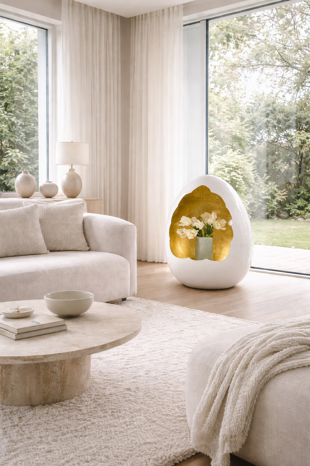 Cor Mulder Deko-Ei Warmweiß/Gold – skulpturales Designobjekt