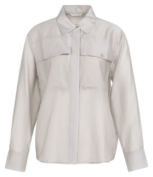 YAYA Bluse transparent mit Brusttaschen - Grau