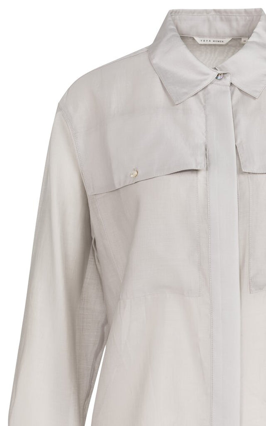 YAYA Bluse transparent mit Brusttaschen - Grau