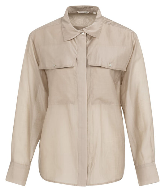 YAYA Bluse transparent mit Brusttaschen - Grün