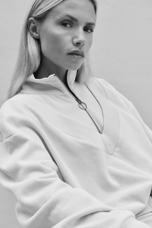 YAYA Pullover mit Doppelkragen und Zipper - Beige