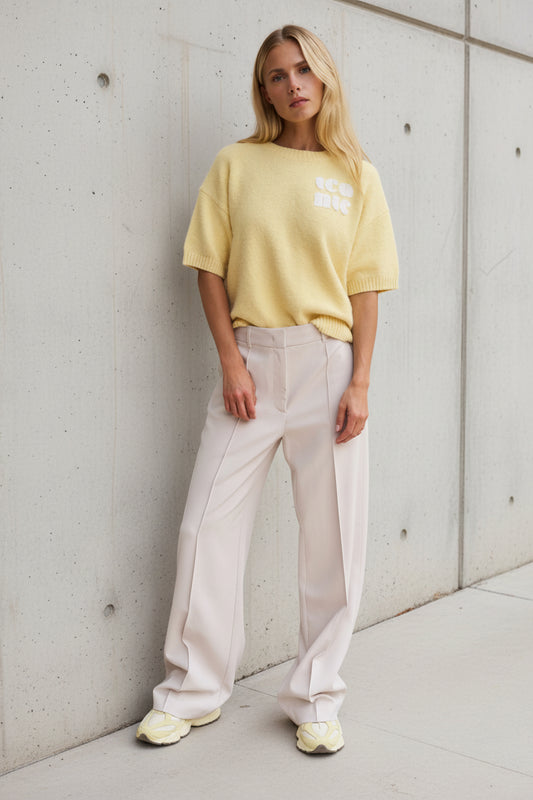 YAYA Hose mit weitem Bein Ziernähten  - Beige