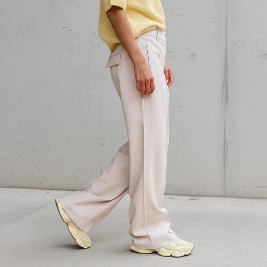 YAYA Hose mit weitem Bein Ziernähten  - Beige