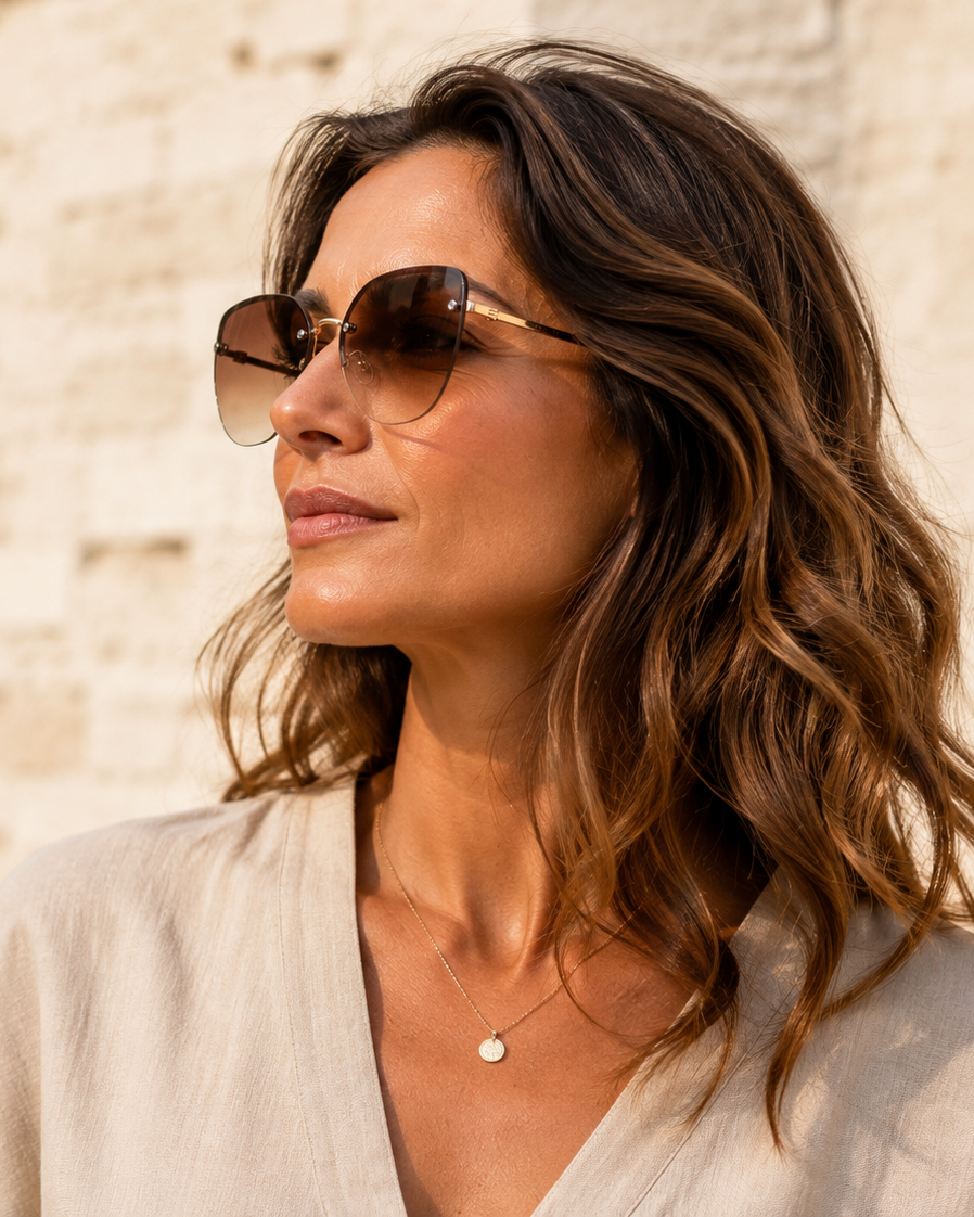 Sonnenbrille rahmenlos mit braunen Glaesern im Farbverlauf