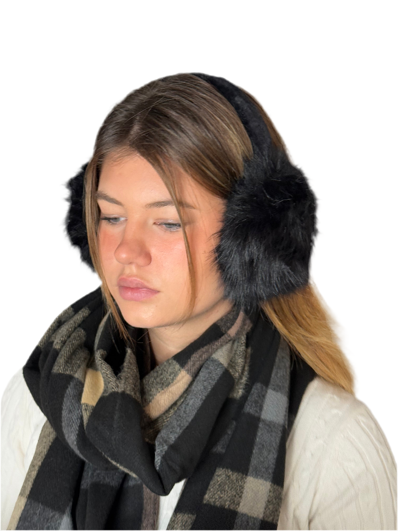 Flauschige Ohrenwärmer Kunstfell | schwarz