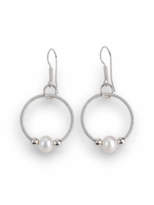 Boucles d'oreilles avec perle d'eau douce et boules en argent sterling 925