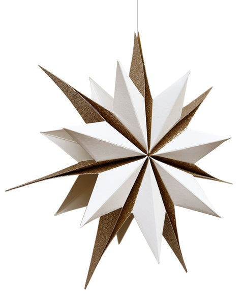 Papierstern | 2 Stück | 20 cm | weiß & gold glitzernd