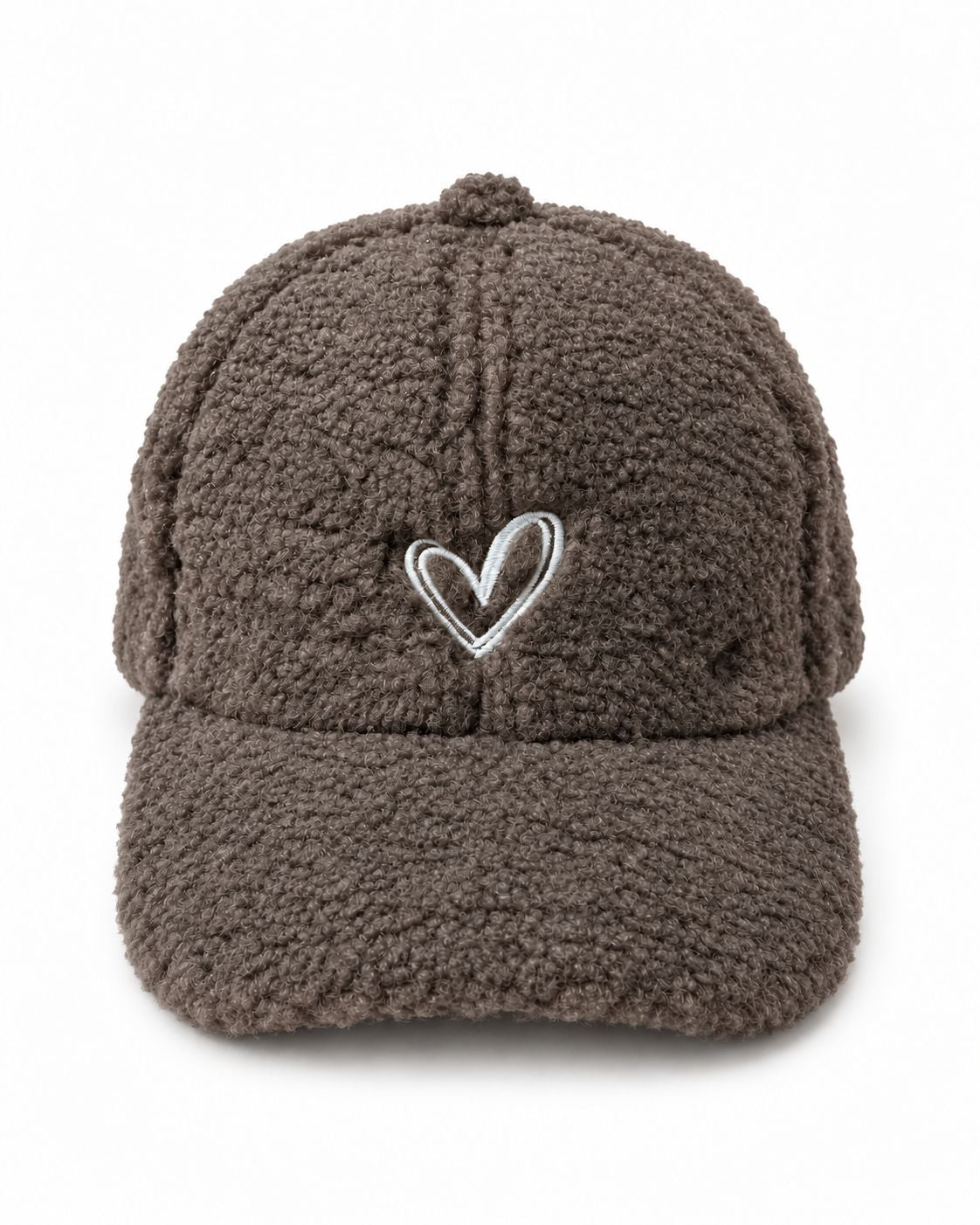 Braune Teddy-Plüsch Baseball Cap mit Herzstickerei 