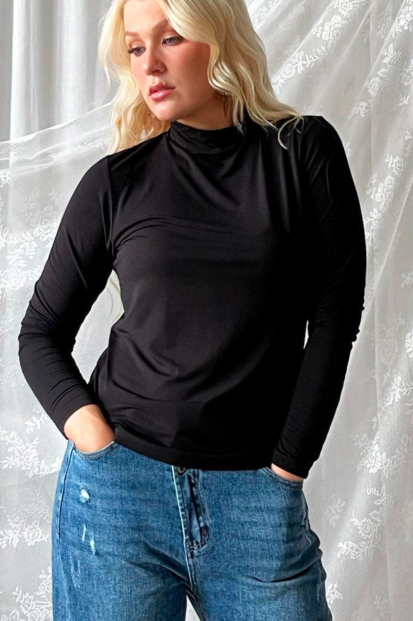 Bambus Shirt Damen AMBER mit Stehkragen – Schwarz | BYPIAS