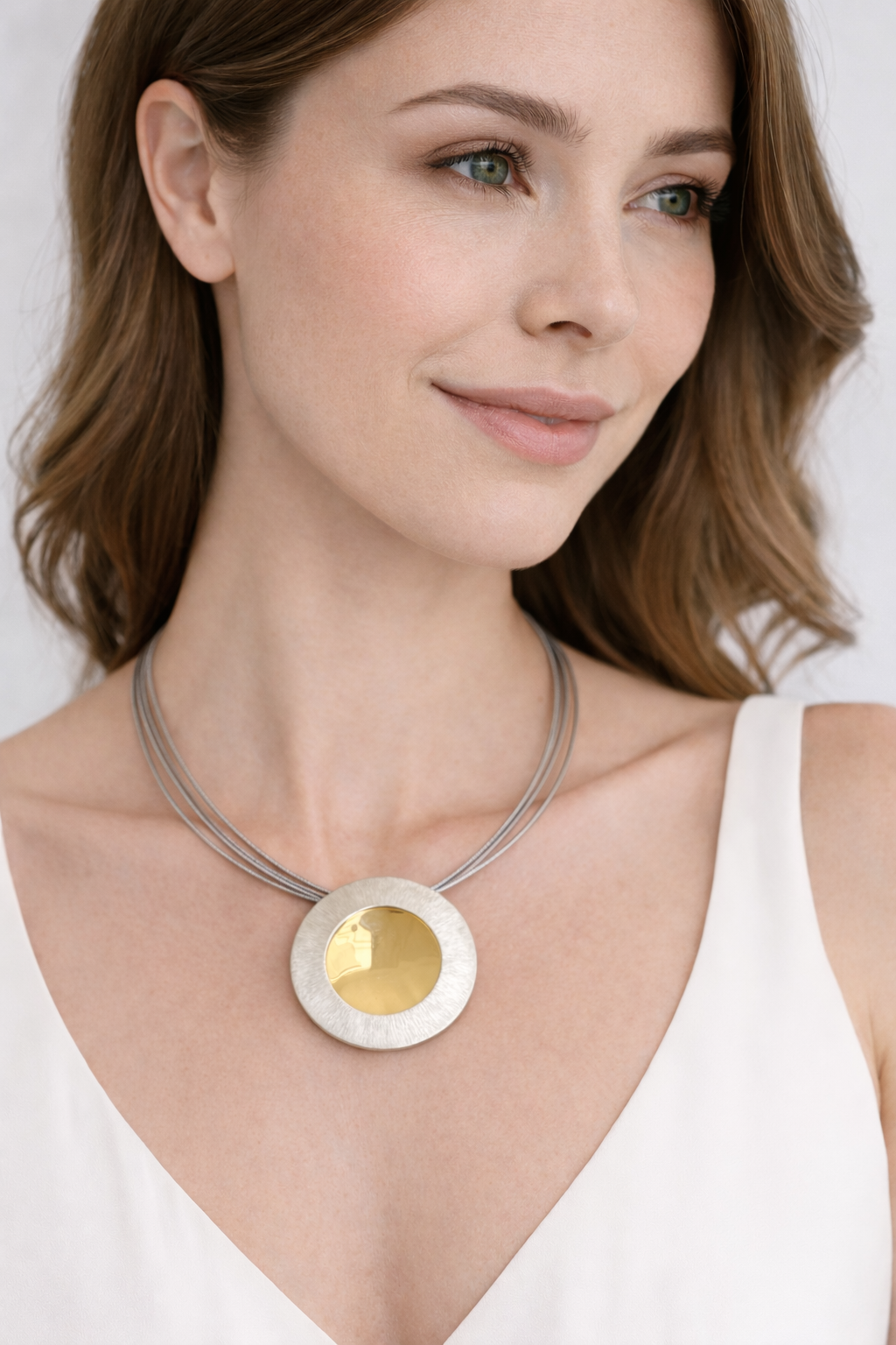 Handgefertigte Halskette mit Silber-Gold Amulett – Unikat