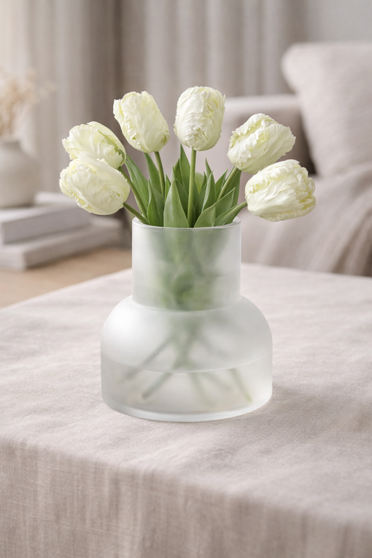 Glasschale mit Fuß aus satiniertem Glas – Vase & Dekoschale Weiß