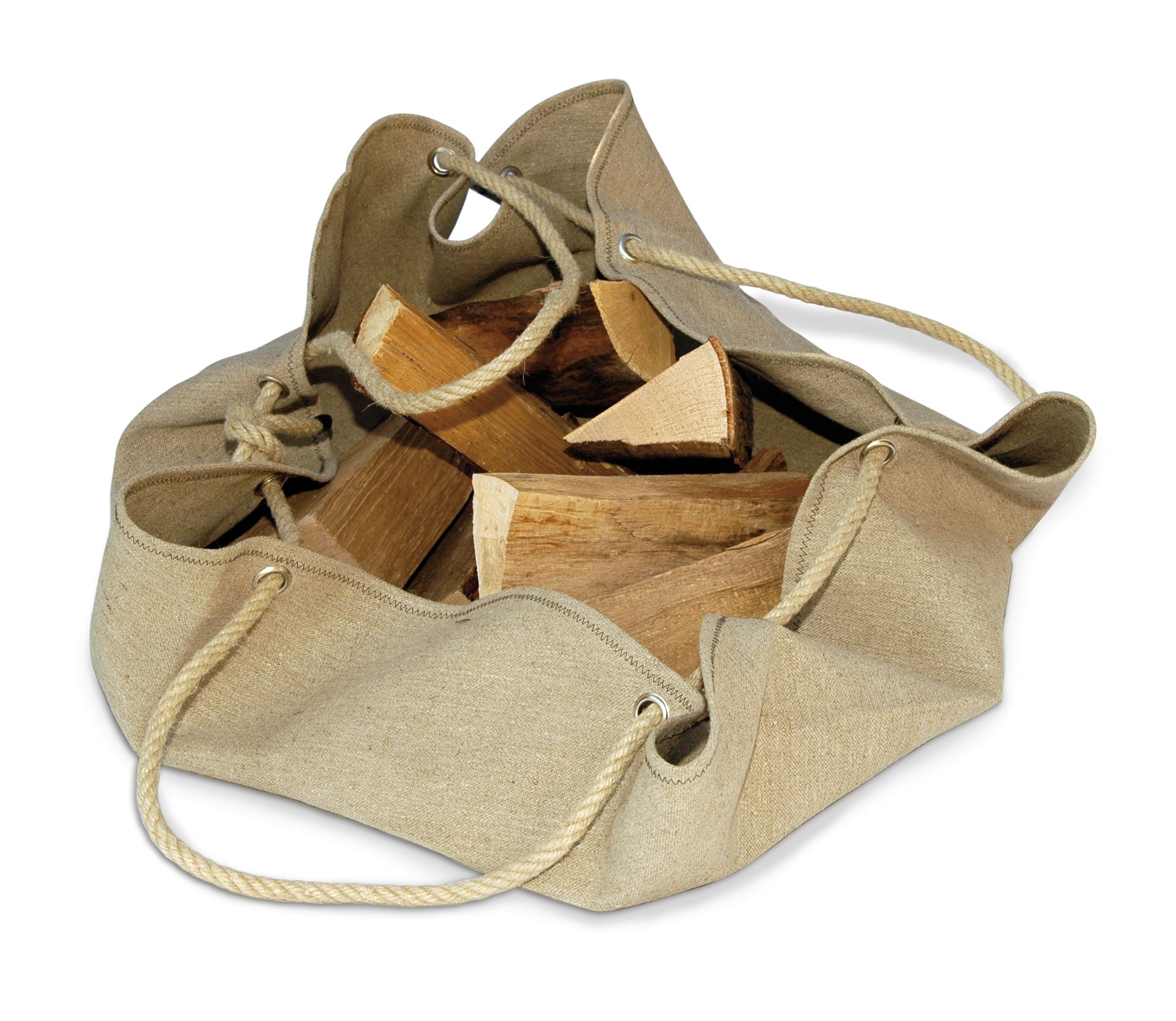 WoodSack Holzkorb aus Jute/Leinen