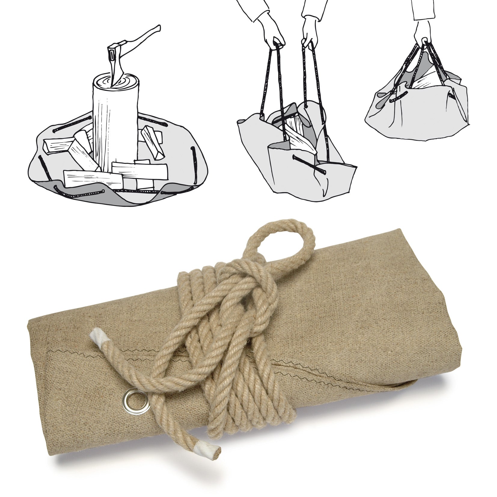 WoodSack Holzkorb aus Jute/Leinen