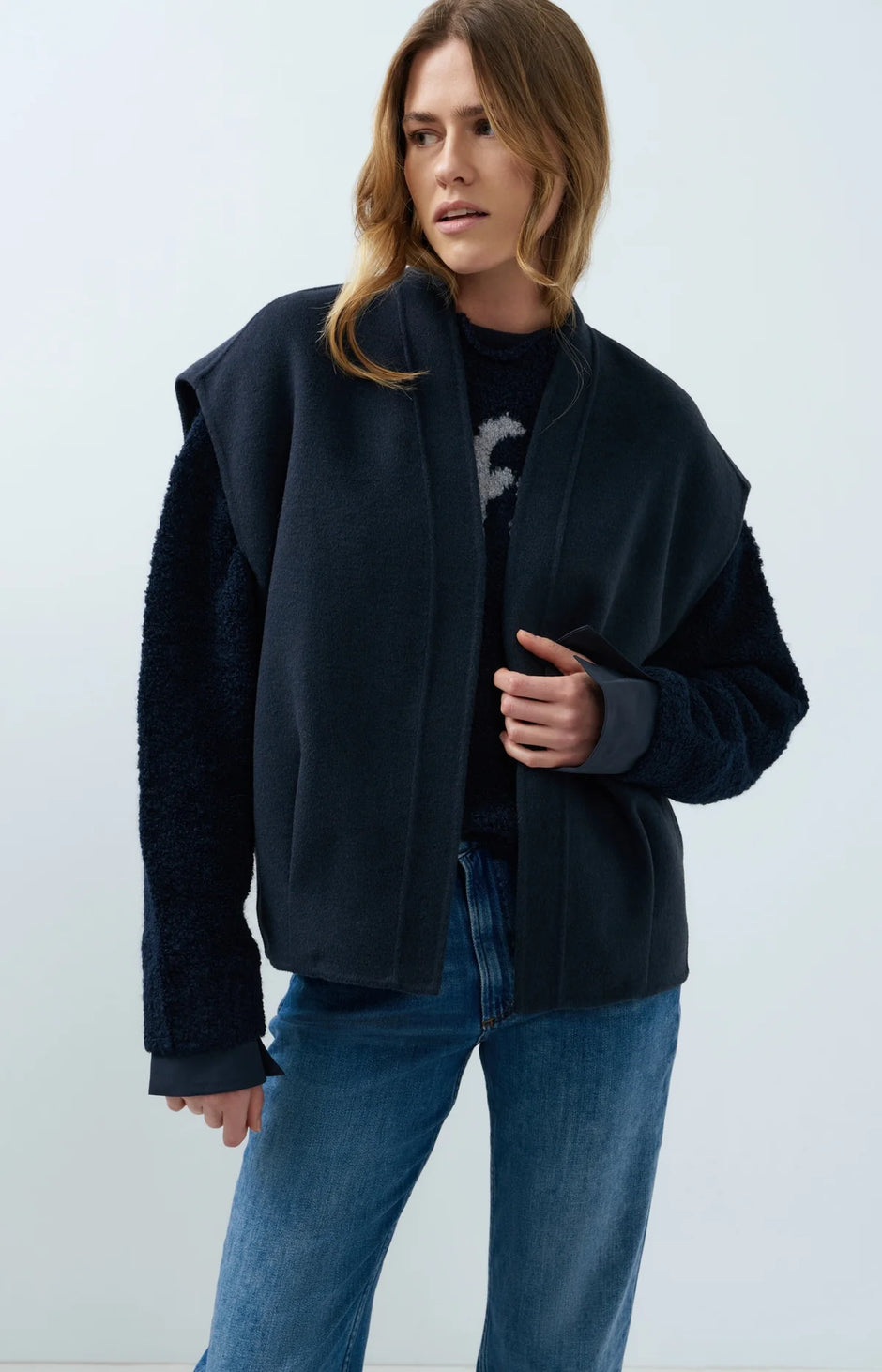 YAYA Oversize Wollweste Damen in Dunkelgrau Melange