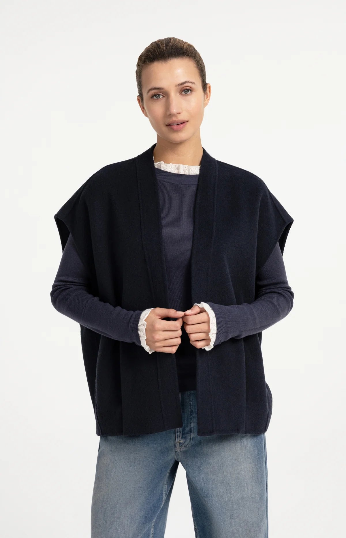 YAYA Oversize Wollweste – Dunkelgrau Melange