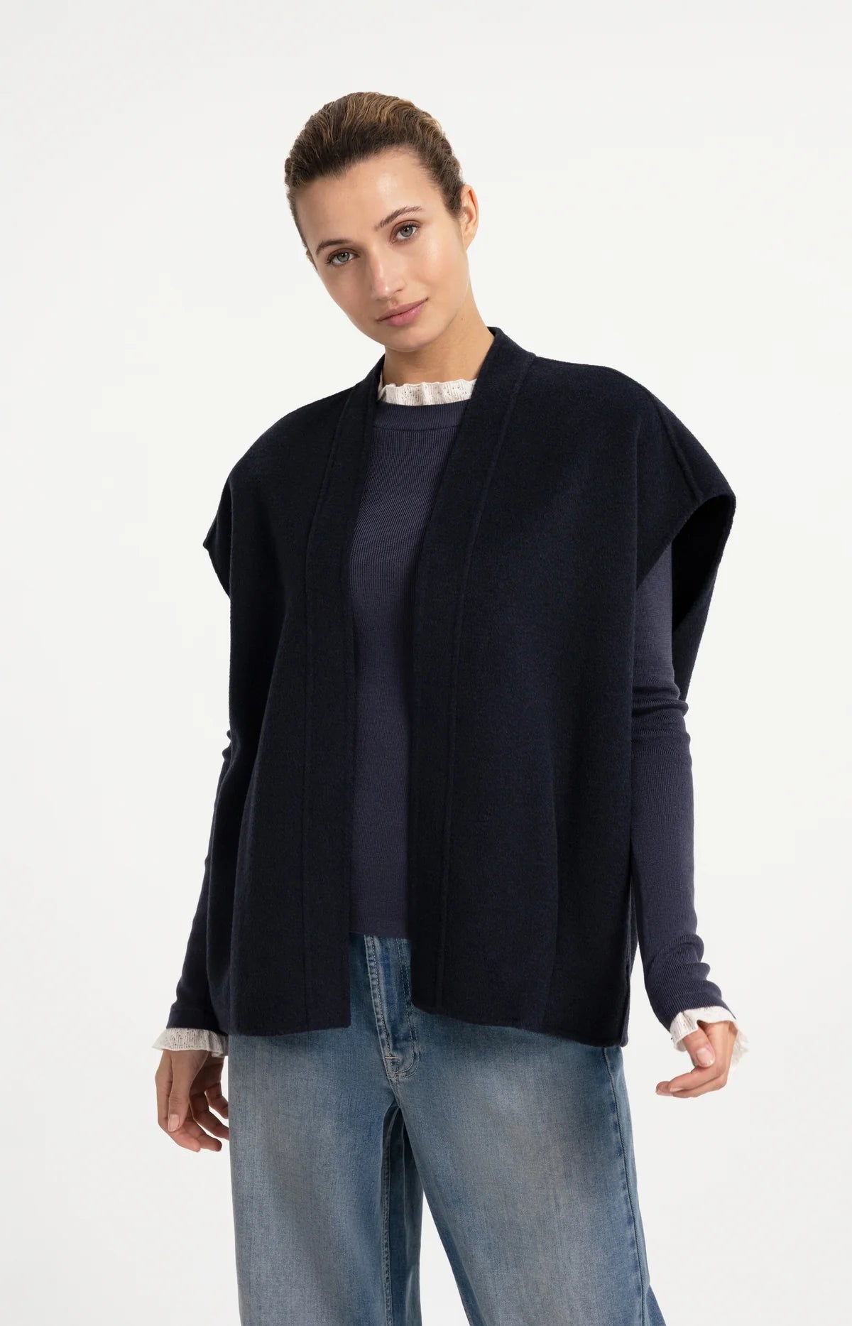 YAYA Oversize Wollweste – Dunkelgrau Melange