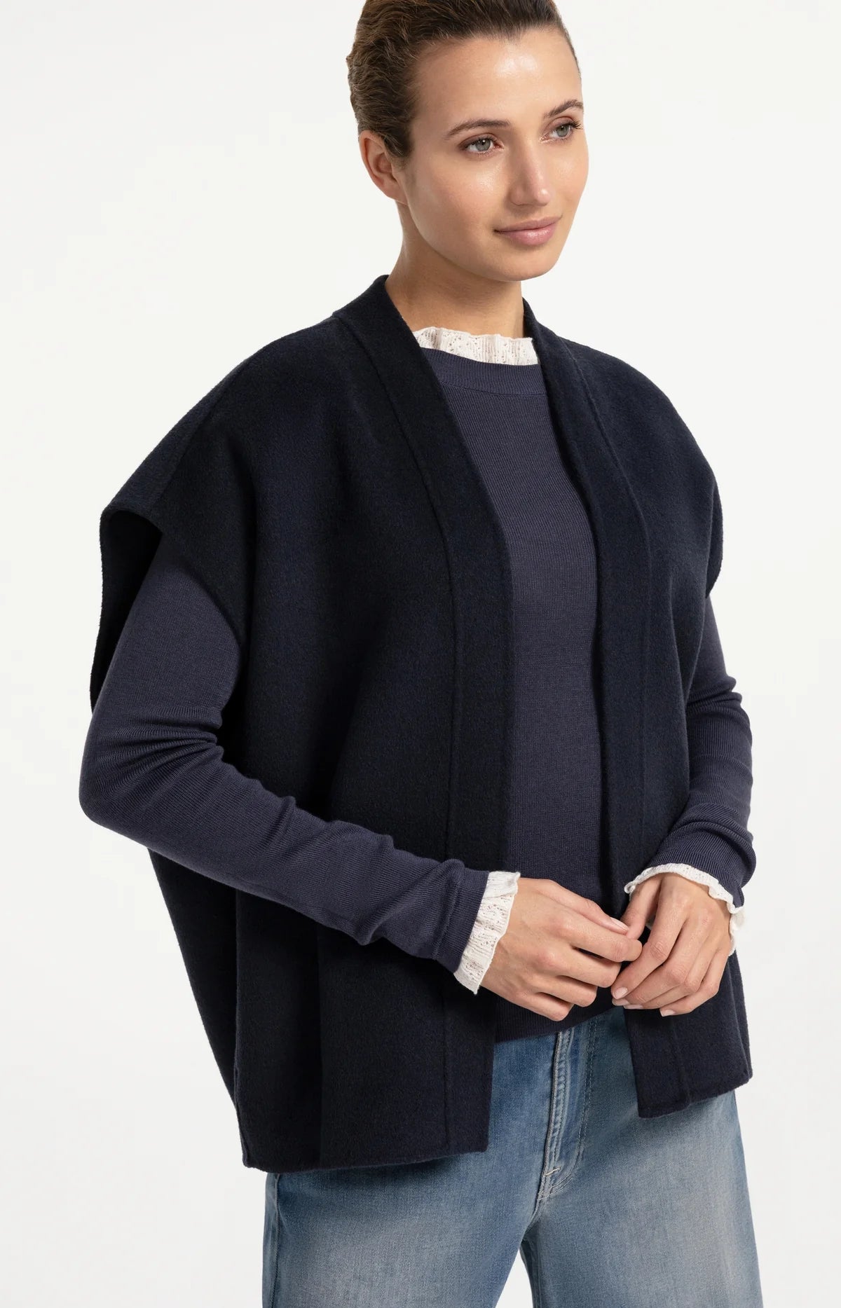 YAYA Oversize Wollweste – Dunkelgrau Melange