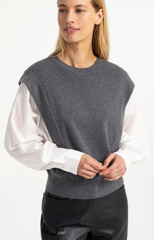 YAYA 2-in-1 Pullover im Blusen-Look – Grau Melange