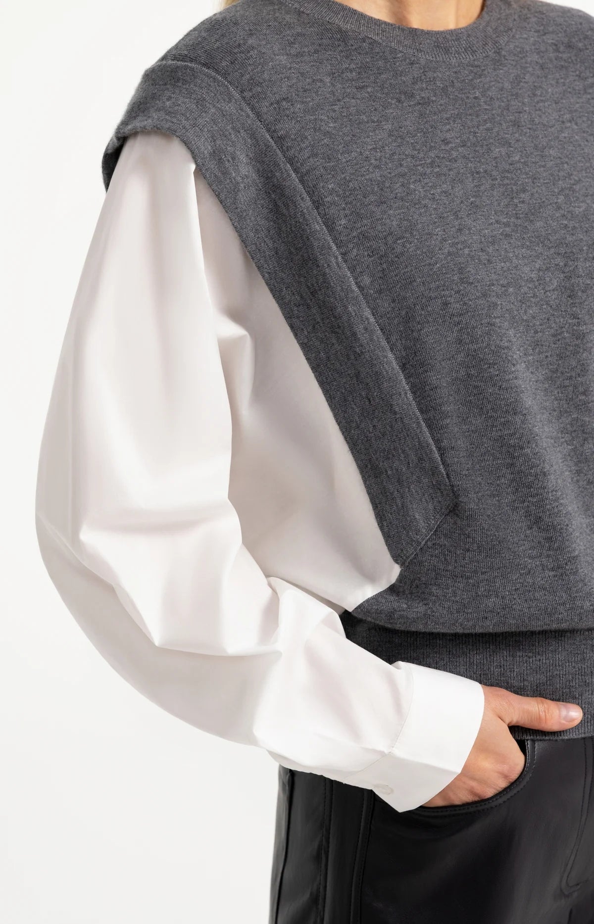 YAYA 2-in-1 Pullover im Blusen-Look – Grau Melange