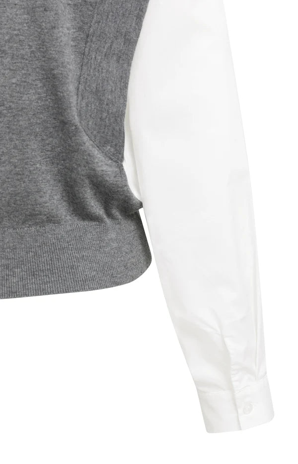 YAYA 2-in-1 Pullover im Blusen-Look – Grau Melange