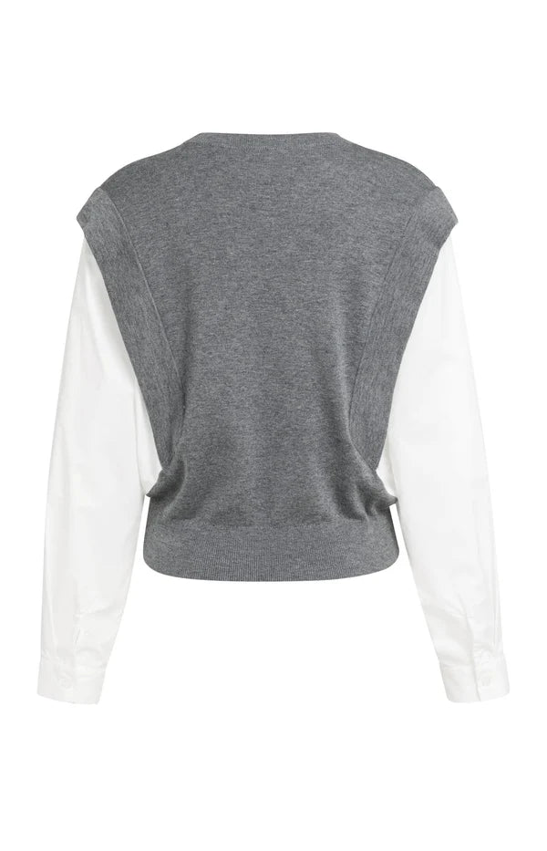 YAYA 2-in-1 Pullover im Blusen-Look – Grau Melange
