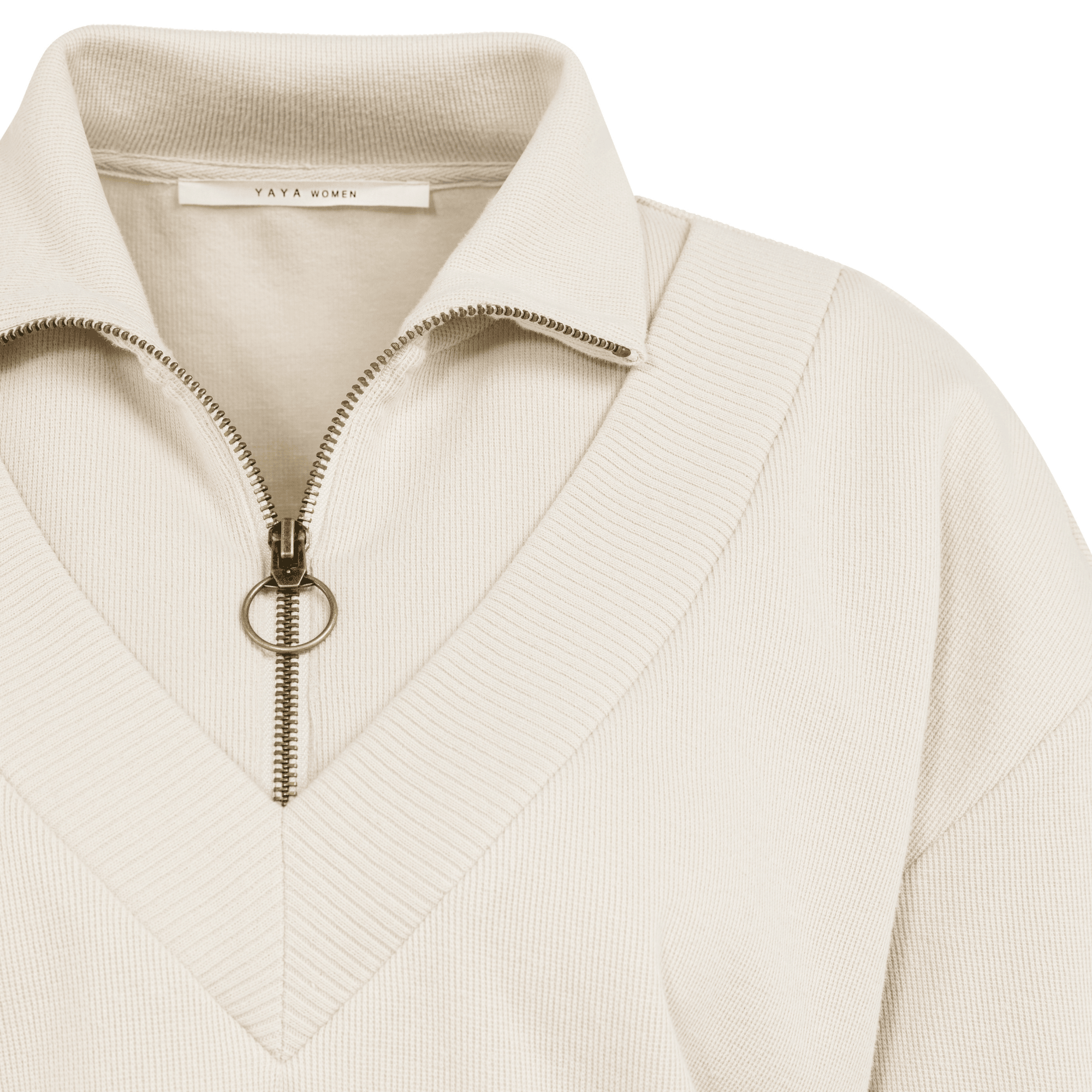 YAYA Pullover mit Doppelkragen und Zipper - Beige