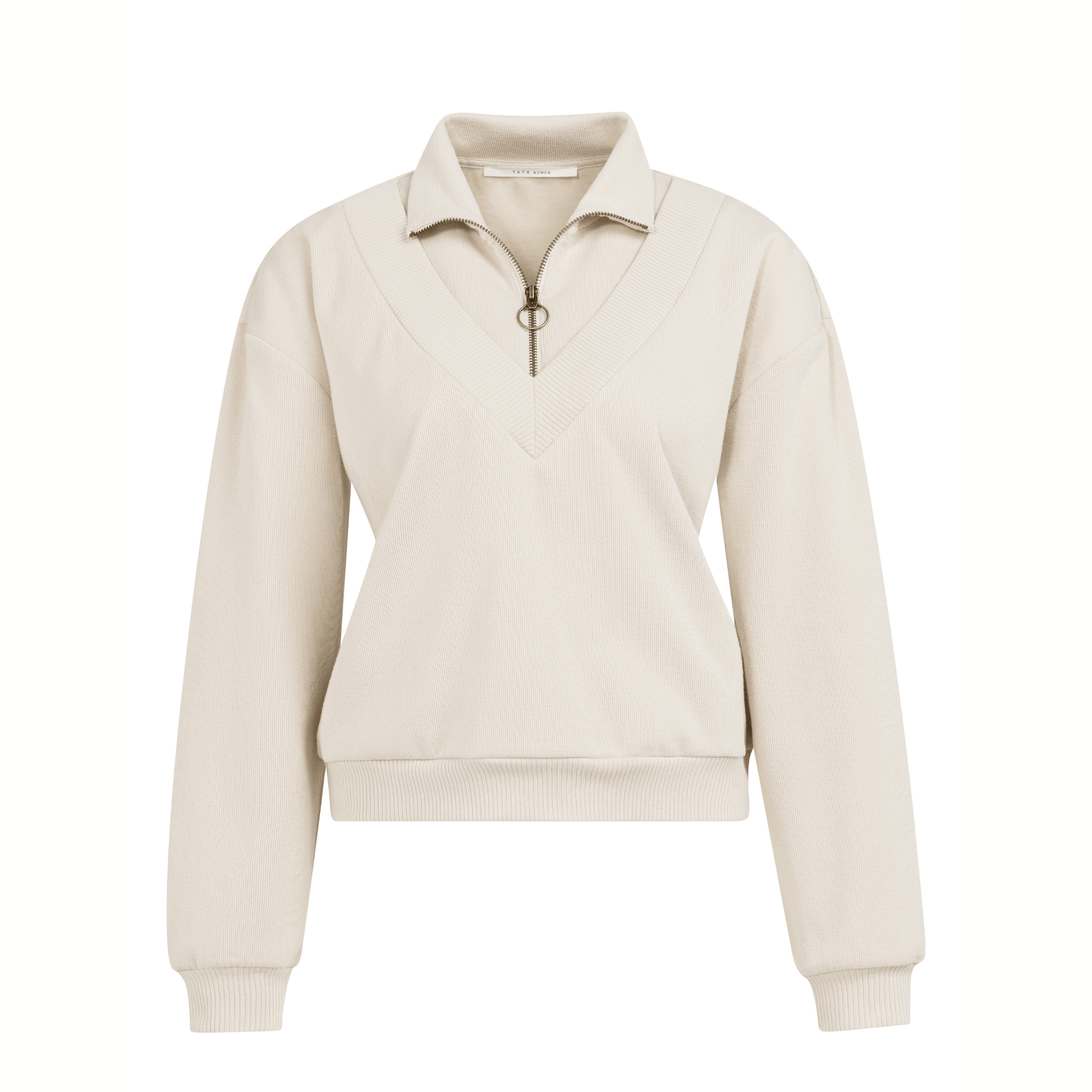 YAYA Pullover mit Doppelkragen und Zipper - Beige