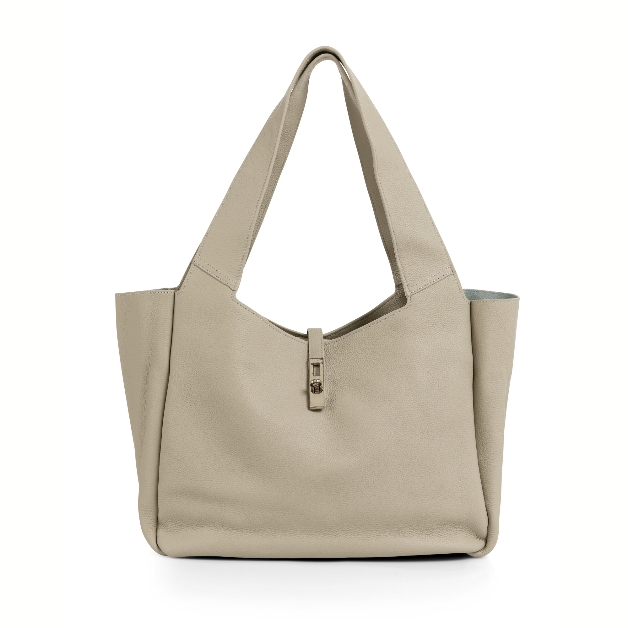 YAYA Leder Shopper mit Drehverschluss - Grau