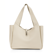 YAYA Leder Shopper mit Drehverschluss - Beige