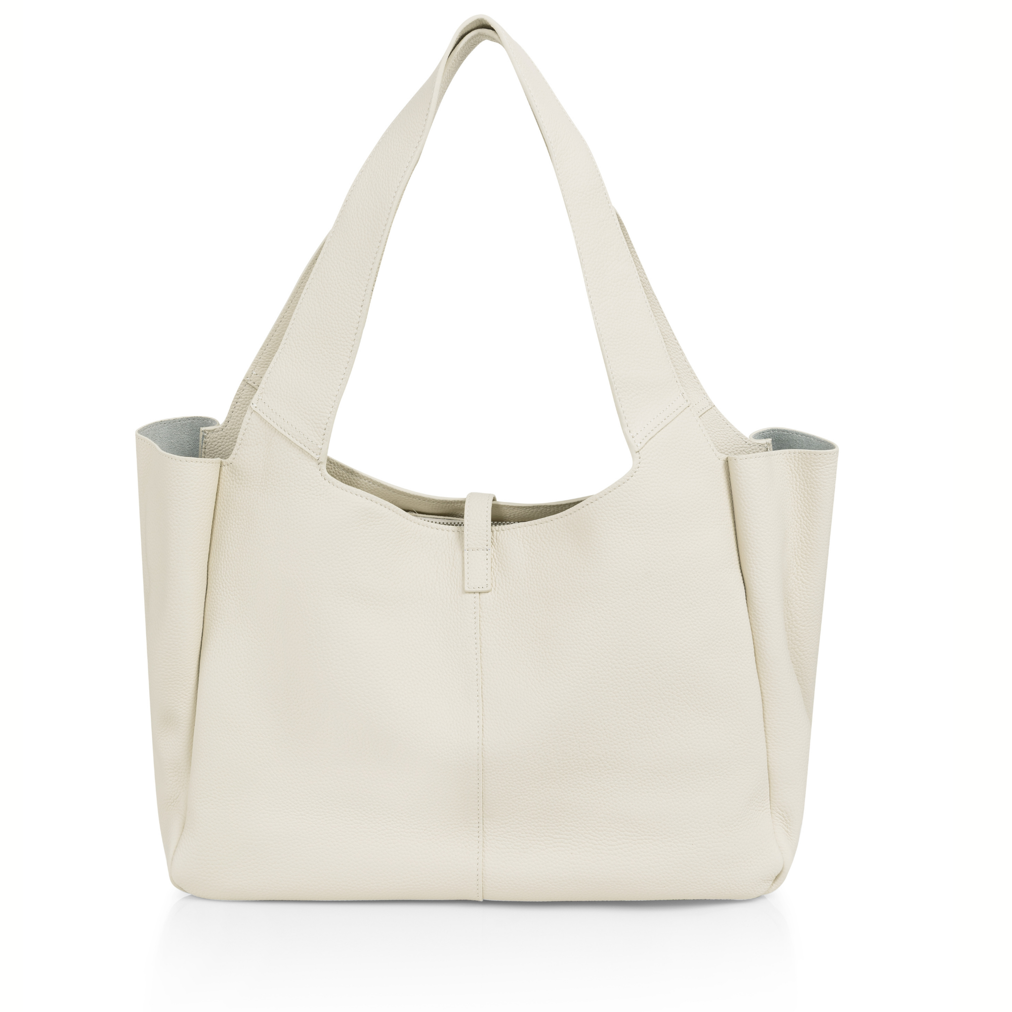 YAYA Leder Shopper mit Drehverschluss - Beige