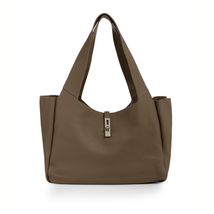 YAYA Leder Shopper mit Drehverschluss - Braun
