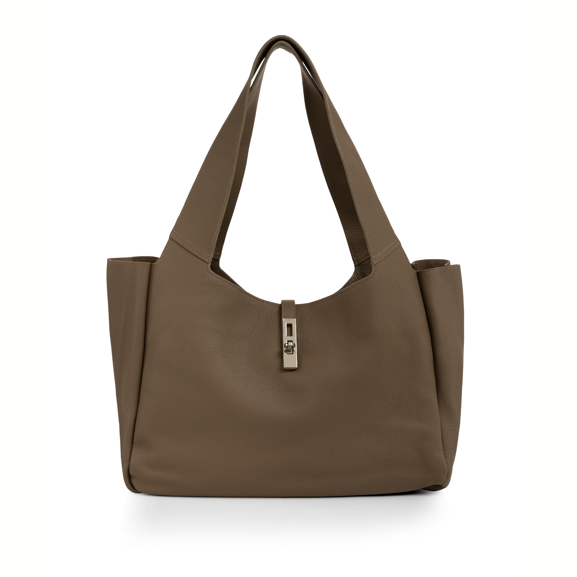 YAYA Leder Shopper mit Drehverschluss - Braun