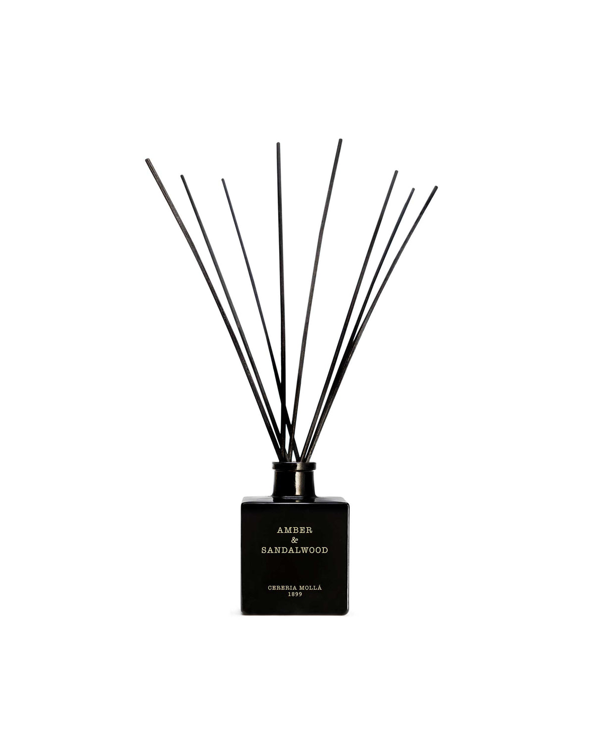 Amber & Sandalwood Diffuser 100 ml von Cereria Mollá mit schwarzen Rattanstäbchen