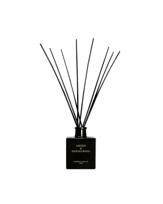 Amber & Sandalwood Diffuser 100 ml von Cereria Mollá mit schwarzen Rattanstäbchen