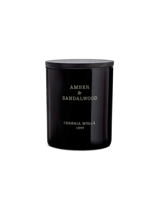 Amber & Sandalwood Duftkerze 230 g von Cereria Mollá im schwarzen Glas