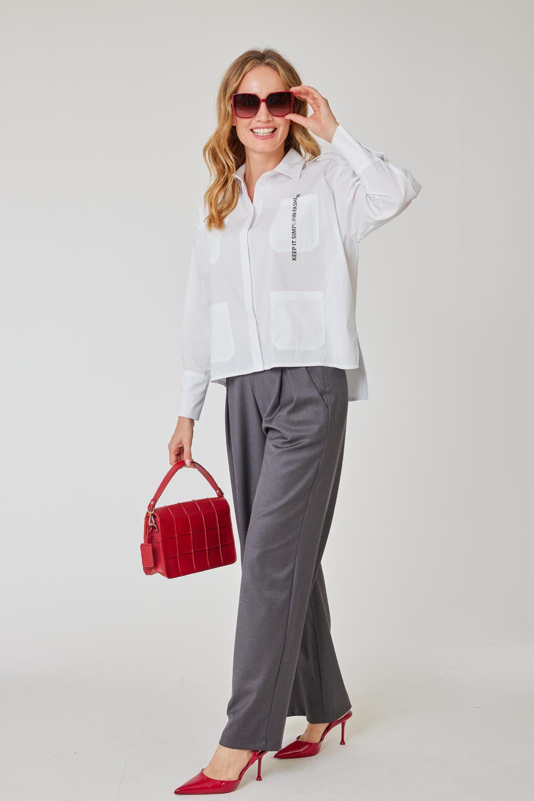 CHRIS Bluse weiß mit 4 Taschen