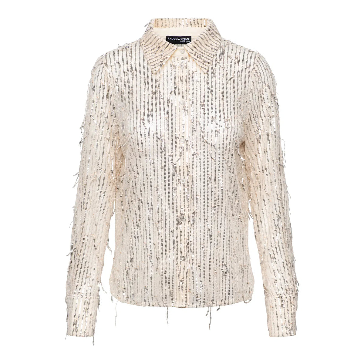 &Co Woman BARCELONA Paillettenbluse in Creme mit silbernem Paillettenbesatz