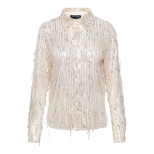 &Co Woman BARCELONA Paillettenbluse in Creme mit silbernem Paillettenbesatz