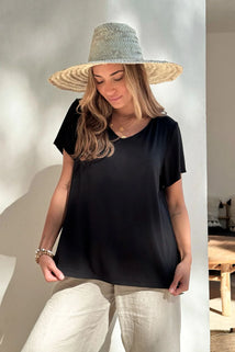 Bambus T-Shirt Damen DAILY mit V-Ausschnitt – Schwarz | BYPIAS