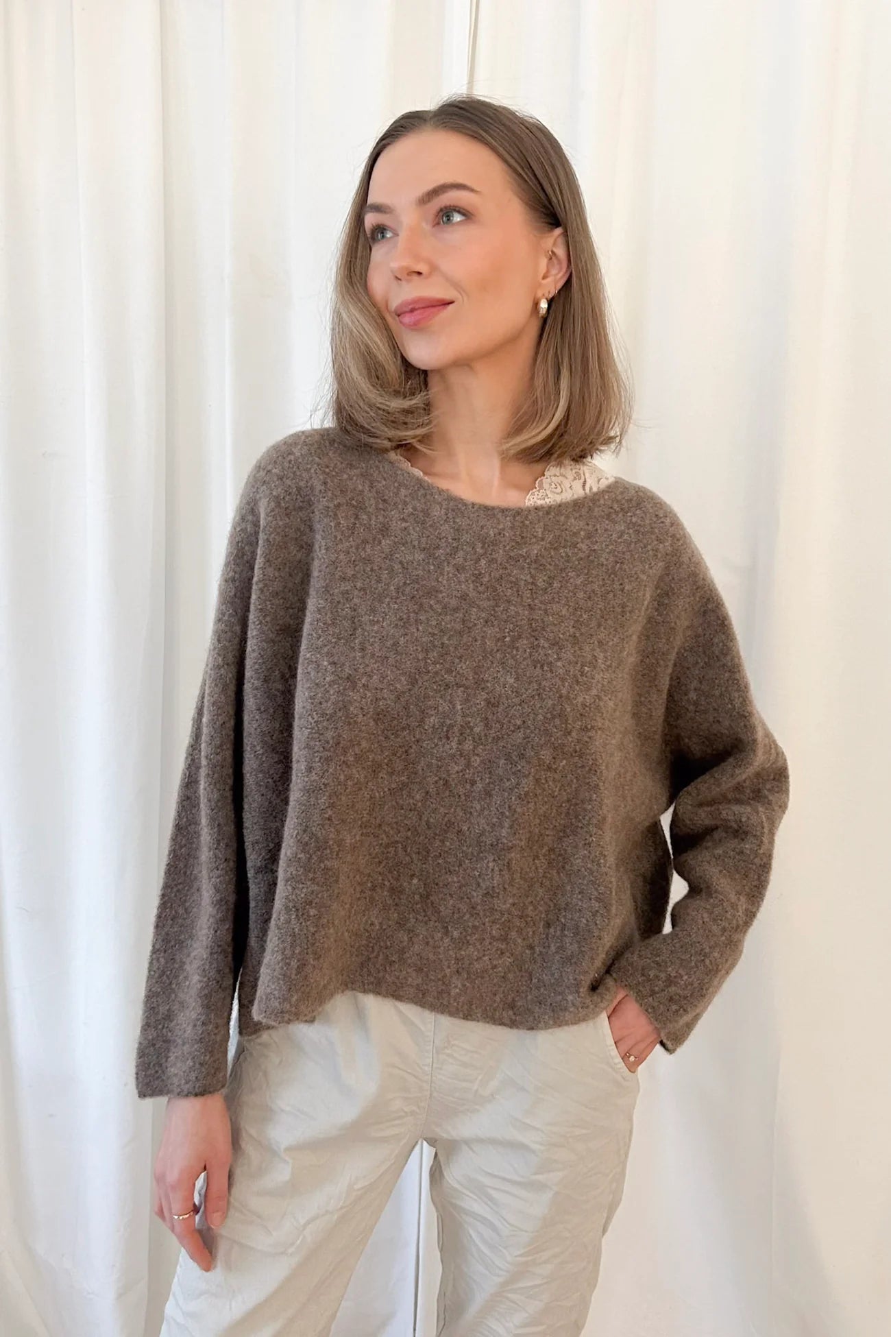Alpaka Pullover ANGIE – Braun meliert | BYPIAS