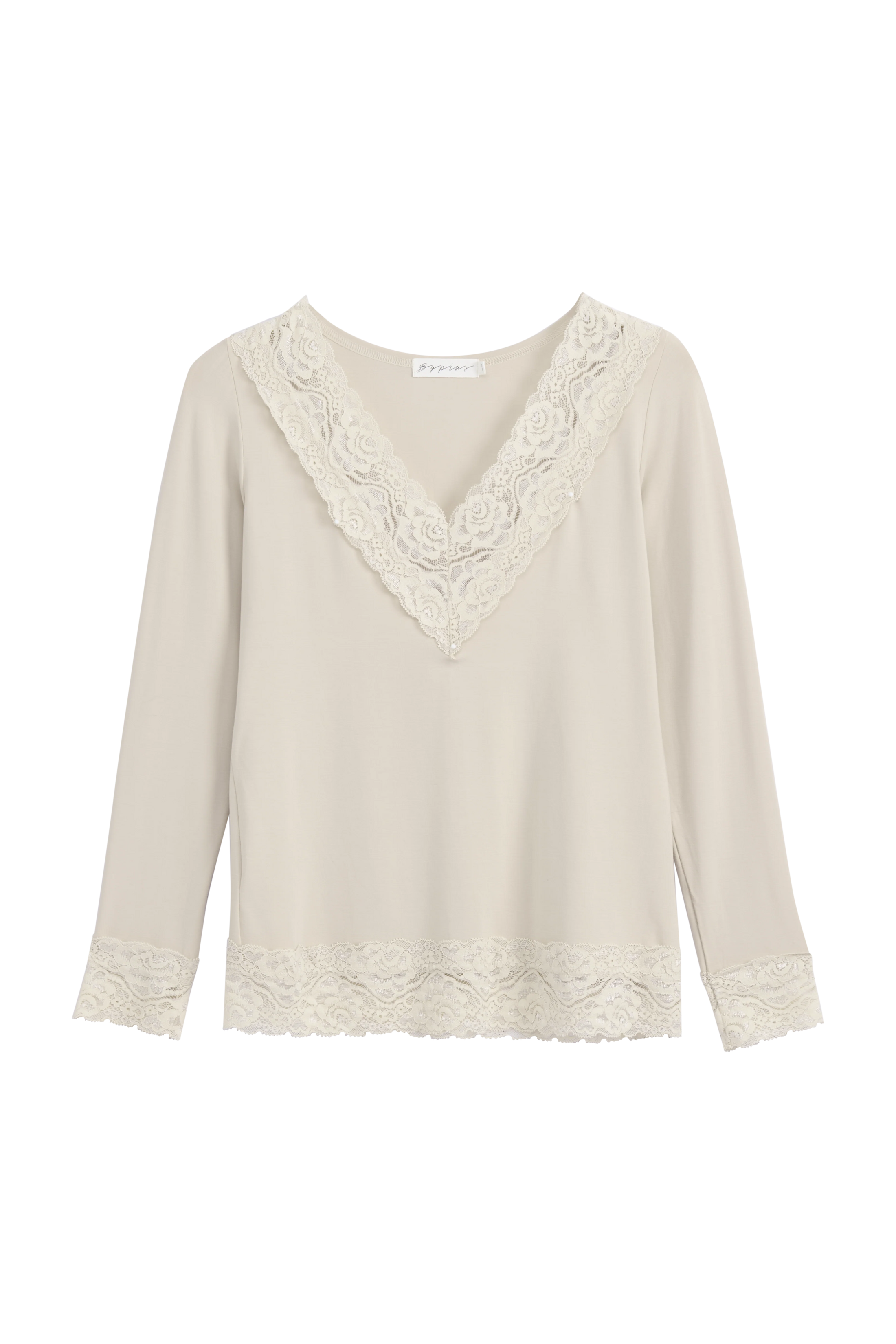 Bambus Langarmshirt Damen DIVINE mit Spitze – Beige | BYPIAS