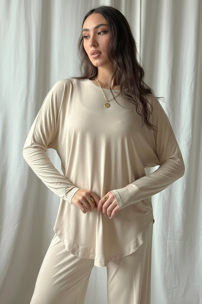 Bambus Langarmshirt Damen YOGA – Beige | BYPIAS