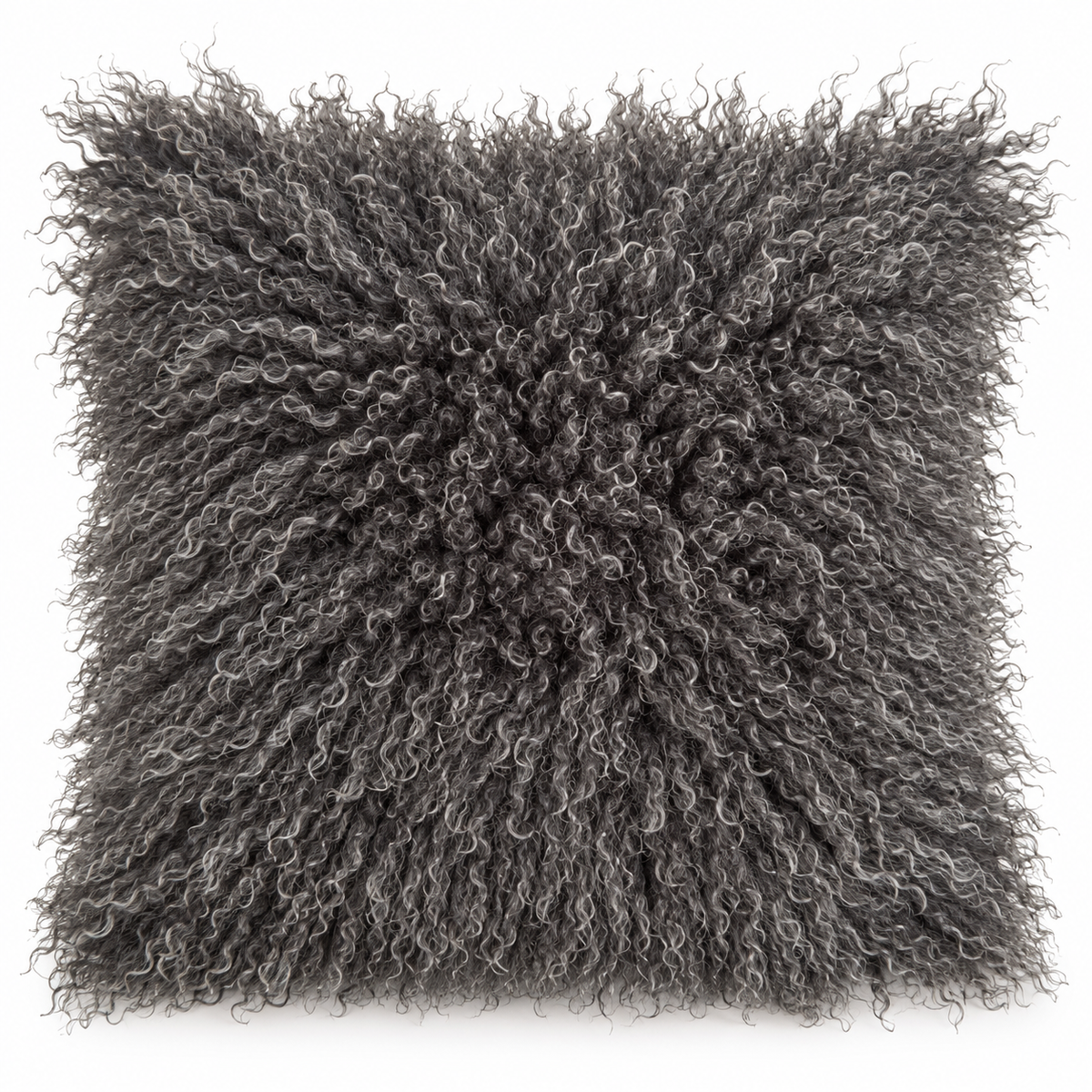 CURLY Kissenbezug in Anthrazit aus weichem Lammfellimitat, 48 × 48 cm